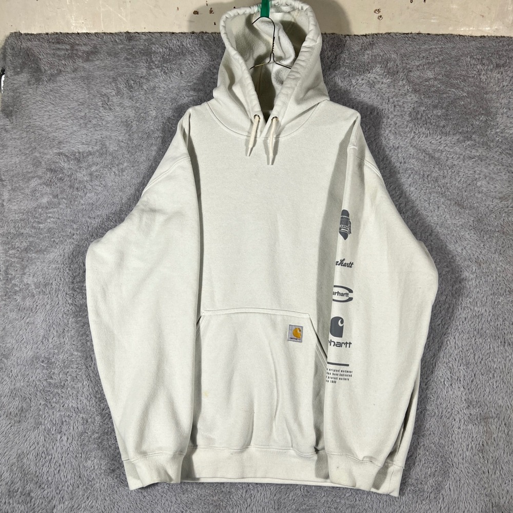 Carhartt Hoodie Mens XL Cream Graphic Sleeve Logo Patch TS6228-M